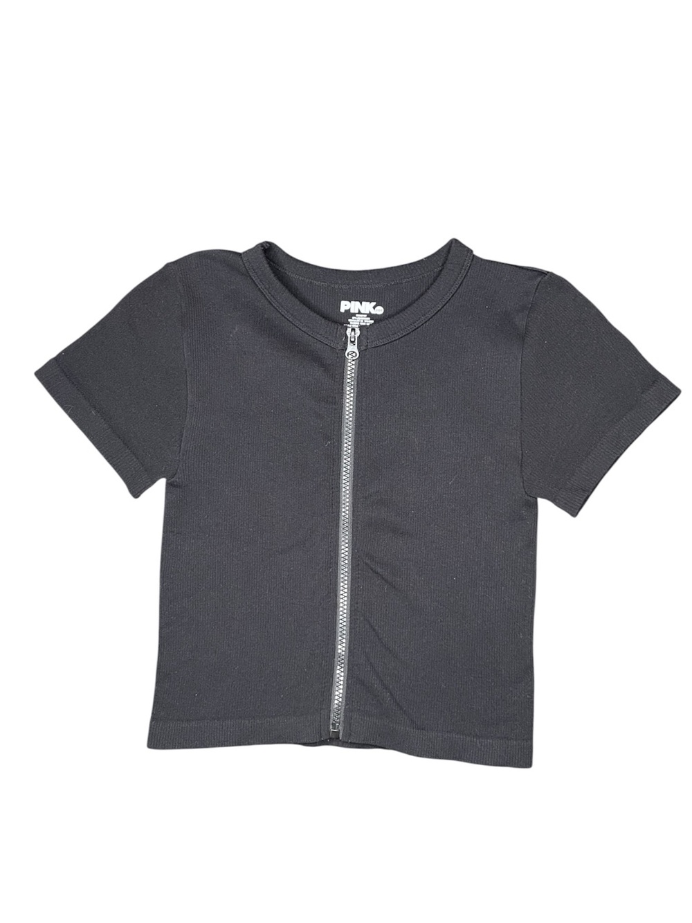 PINK Victoria's Secret Black Short-Sleeve Zip-Front Tee